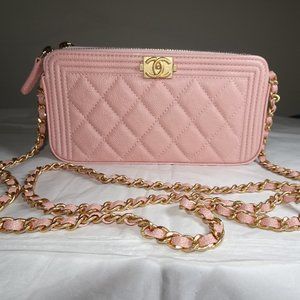 Chanel 2019 Boy Double Zip Wallet On Chain Pink Caviar Bag